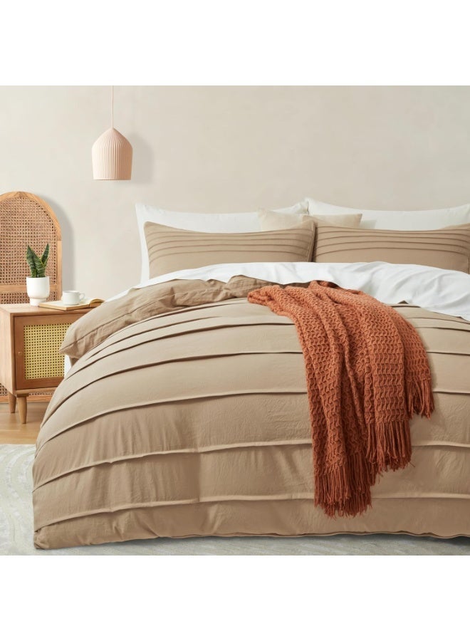 HOMETOPIA King Size 6 Piece Bedding Set Ultra Soft Lightweight Washed Fabric Pleated Design Breathable Cooling Comforter Set for AC Room - Image 3