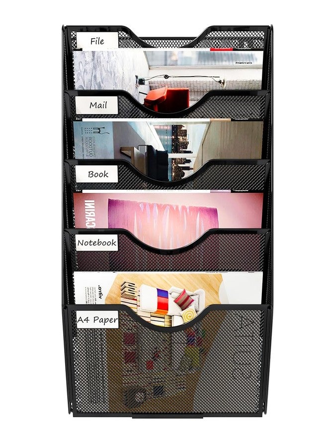 PAG Hanging Wall File Holder, 5 Tier Mail Sorter for Wall, Mesh Office Wall Organizer For Papers/Folders/Files Clipboard & Magazine, Black - Image 2