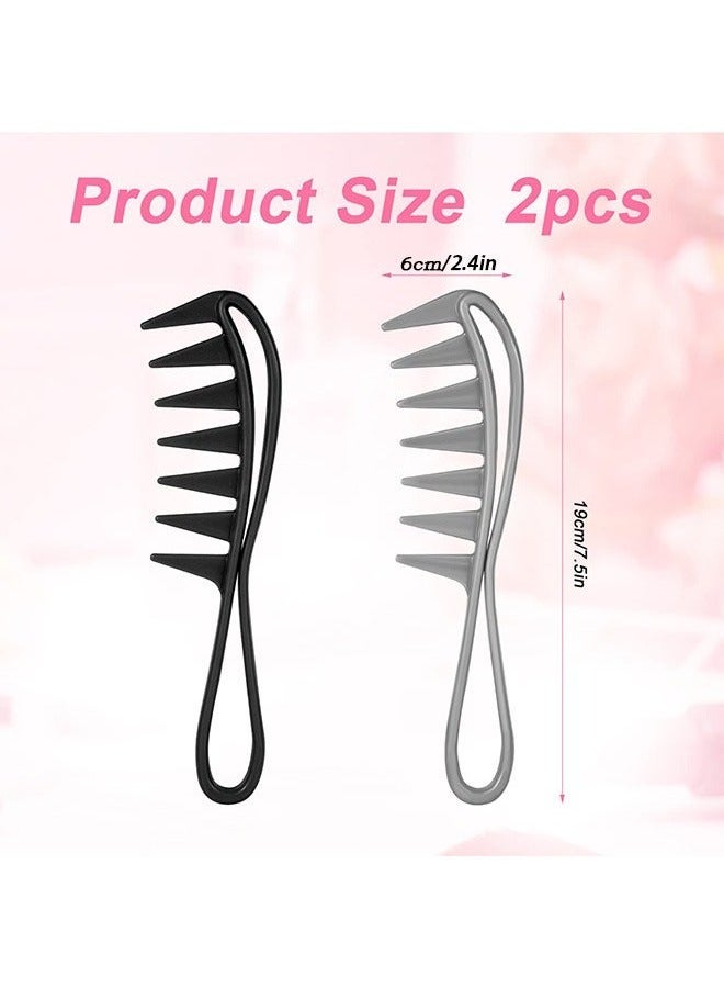 Generic 2 Pcs Wide Tooth Comb, Large Texture Combs, Wide Tooth Curl Comb Shark Teeth Hairstyle Tool (Black, Grey)  - Image 2