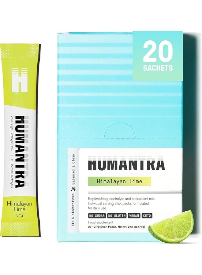 هيومانترا أكياس ترطيب هيومترا بنكهة الليمون الهيمالايا | مُضاعِف ترطيب بالإلكتروليتات خالي من السكر مع معادن أساسية، يُعزز وظائف المناعة والتمثيل الغذائي | مسحوق إلكتروليتات لدعم المناعة