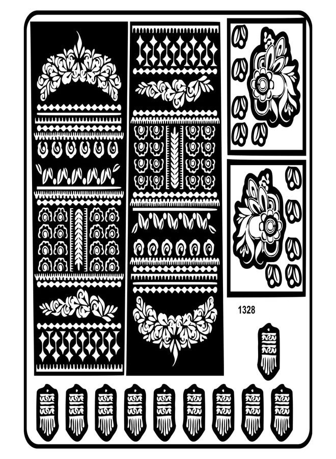 Komstec Creative Bridal Mehndi Stencil Sticker with Diamond Shapes and Floral Art - Image 2