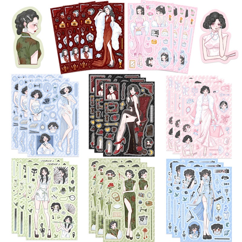 Korean Cartoon Collage Cute Girl Phone Case Stickers Set 8ZD128 Fanghua Girl (default 8 sheets/bag)