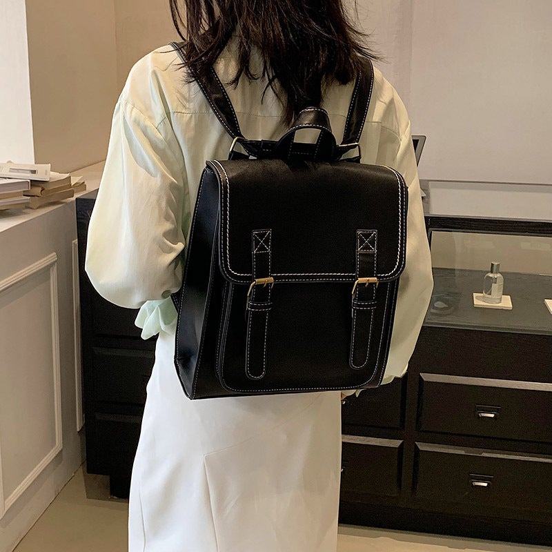 حقيبة ظهر ريترو جديدة موضة جلد صناعي حزام كتف حقيبة عابرة عصرية لطلاب الجامعات حزام خياطة سيارة حقيبة ظهر للبنات - Image 4