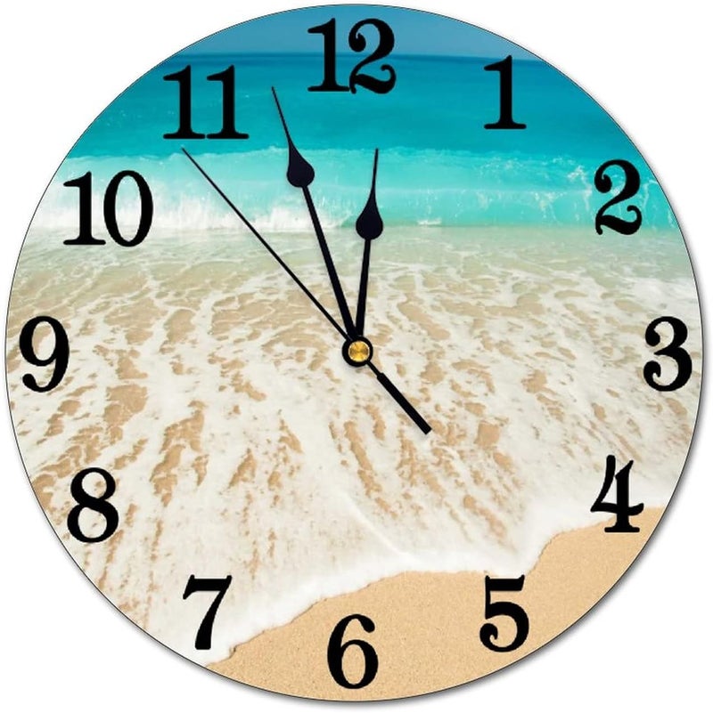 Abucaky Ocean Beach Wall Clock Battery Operated Silent Non Ticking Round Clock Summer Theme Wall Decor for Home, Office, School 9.8 Inch - Image 1