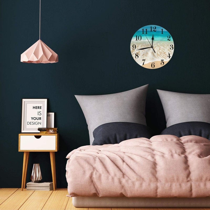 Abucaky Ocean Beach Wall Clock Battery Operated Silent Non Ticking Round Clock Summer Theme Wall Decor for Home, Office, School 9.8 Inch - Image 4