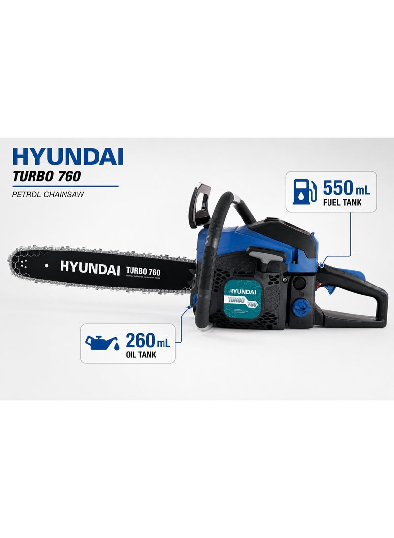 HYUNDAI Petrol Chainsaw Hyundai TURBO 760 54.6cc 2.5kW 55cm Guide Bar Heavy Duty Gasoline Chain Saw for Wood Cutting Logging Forestry and Agriculture - Image 5