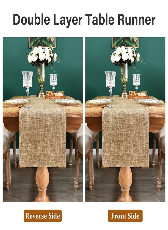 NEWISHER Farmhouse Rustic Faux Linen Table Runner Neutral Coffee Table Runners Double Layer Reversible Rectangle Runners for Daily Use Kitchen Dining Banquet Holiday 13x36 Inch - Image 5