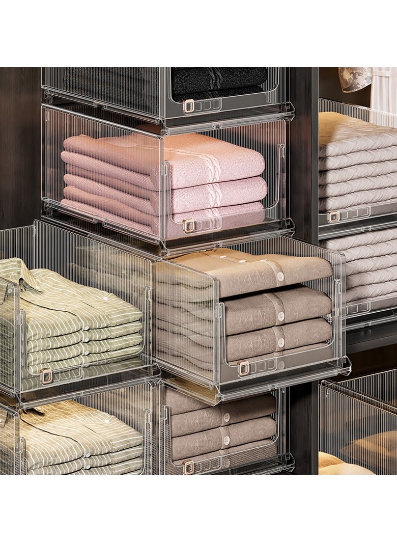 Stackable Plastic Storage Basket for Closet Wardrobe Organizer and Storage Bin Sweater Drawer Shelf Storage Container for Cupboard Kitchen Bathroom Office Bedroom (Large)  - Image 1