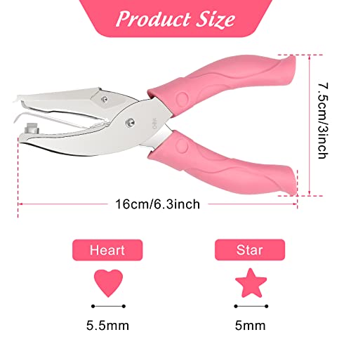 Ahier 2 Pieces Heart and Star Handheld Hole Paper Punch Metal Single Hole Paper Punch Punchers with Soft-Handled Tags for Clothing Ticket DIY Craft Tags Scrapbook Tool, 1/4 inch - Image 2