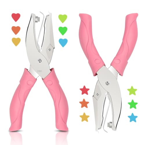 Ahier 2 Pieces Heart and Star Handheld Hole Paper Punch Metal Single Hole Paper Punch Punchers with Soft-Handled Tags for Clothing Ticket DIY Craft Tags Scrapbook Tool, 1/4 inch - Image 1