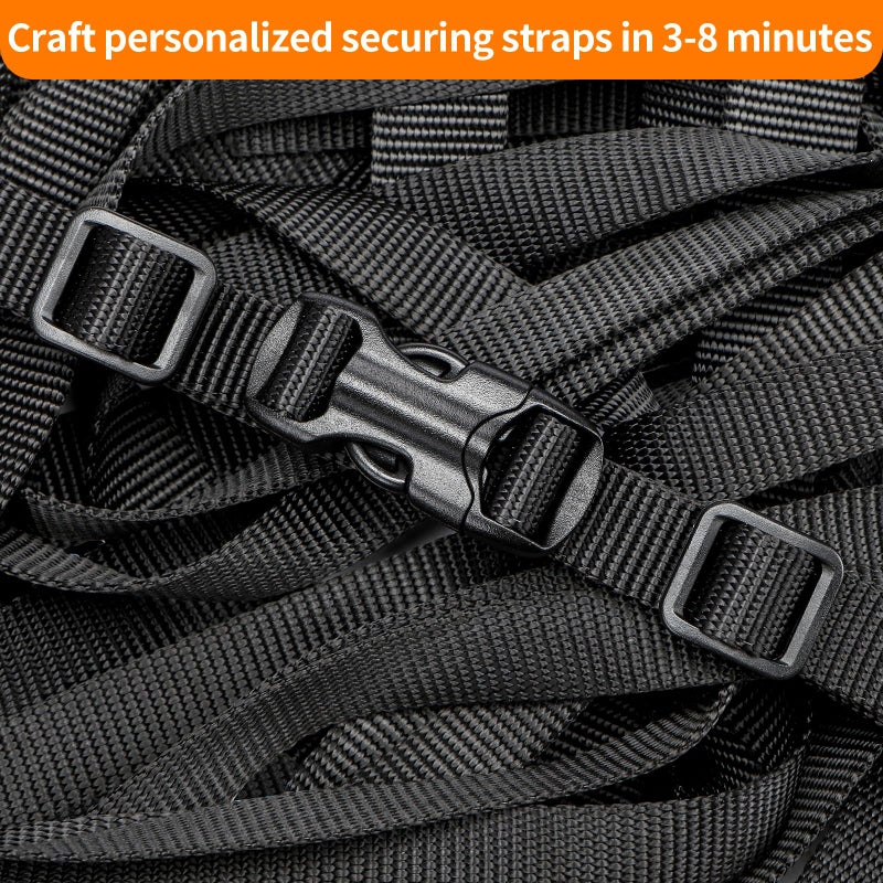 BEYOURD 5/8" Buckle and Strap Set: 6 Yards of Thick Nylon Webbing, 6 Pack Quick Side Release Adjustable Plastic Buckles, 12 Tri-Glide Slide Clips, Black (5/8" Combo Set) - Image 2