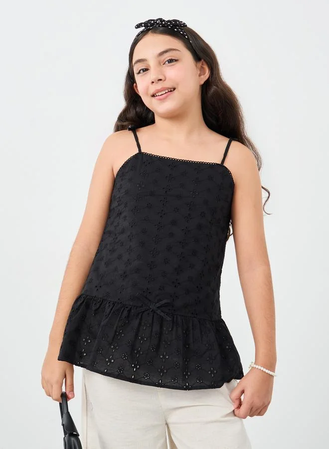 ستايلي Styli Schiffli Peplum Top