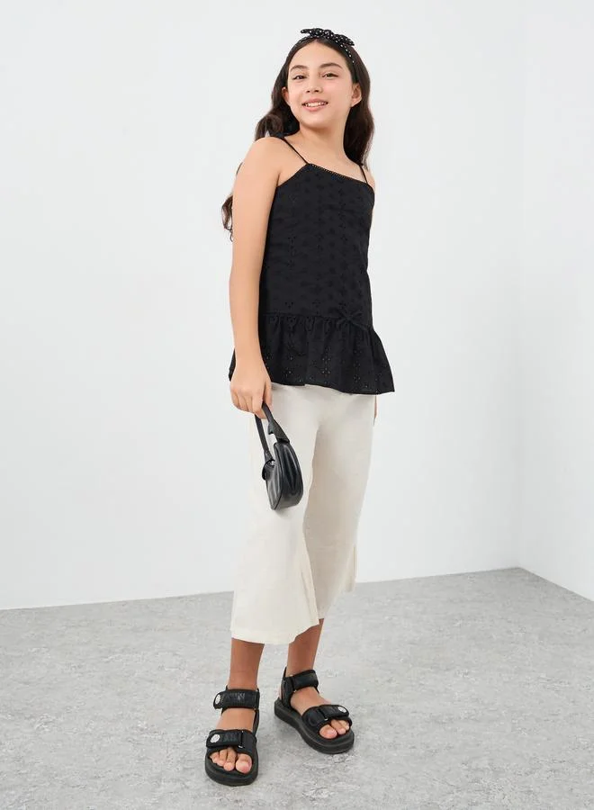 ستايلي Styli Schiffli Peplum Top