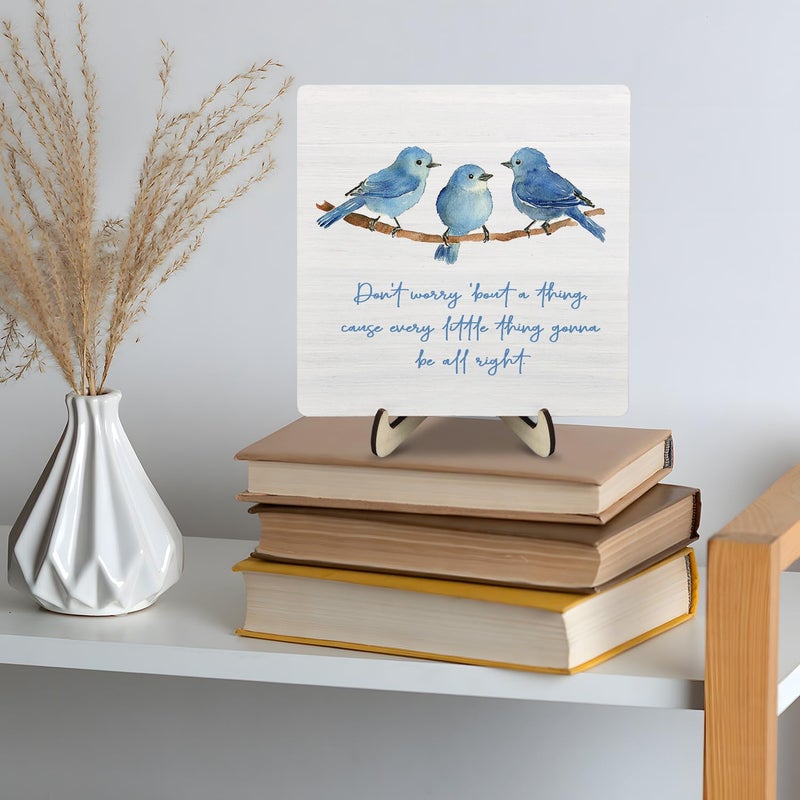 DMADNF Inspirational Wooden Sign,Every Little Thing Is Gonna Be All Right,Plaque with Watercolor Birds, Positive Desk Decor for Home Office, Uplifting Gifts for Women Teachers Friends, Graduation Gift (Blue, 5.9x5.9inch) - Image 5