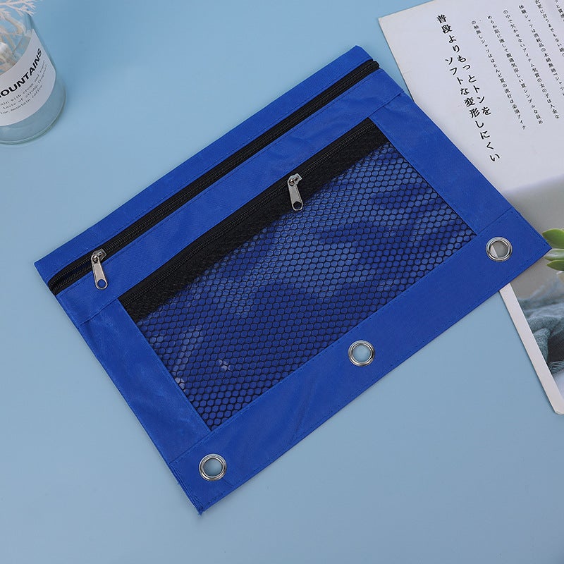 Oxford Cloth Gas Eye Loose-Leaf Clip B5 Office Storage File Bag Three-Hole Single And Double Zipper Pencil Case - Image 5
