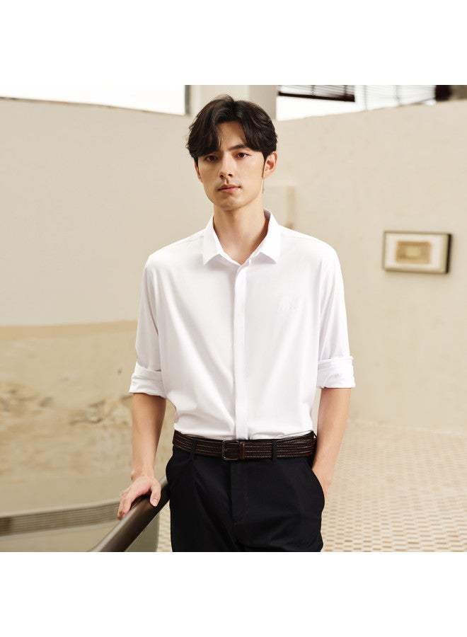 HLA Light Business Shirts & Series】best Solid Color Stretch Men's Long Sleeve Dress Shirts For Spring And Autumn - Image 5