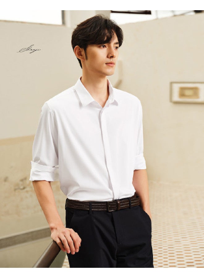 HLA Light Business Shirts & Series】best Solid Color Stretch Men's Long Sleeve Dress Shirts For Spring And Autumn - Image 1