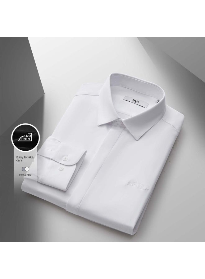 HLA Light Business Shirts & Series】best Solid Color Stretch Men's Long Sleeve Dress Shirts For Spring And Autumn - Image 3