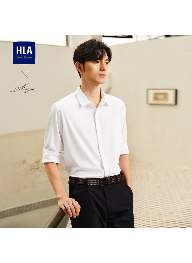 HLA Light Business Shirts & Series】best Solid Color Stretch Men's Long Sleeve Dress Shirts For Spring And Autumn - Image 2