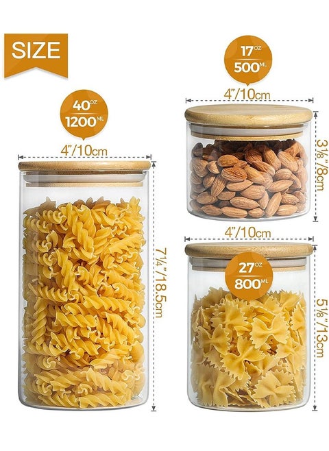 3-Piece Glass Storage Jars With Bamboo Lids Set Clear/Brown