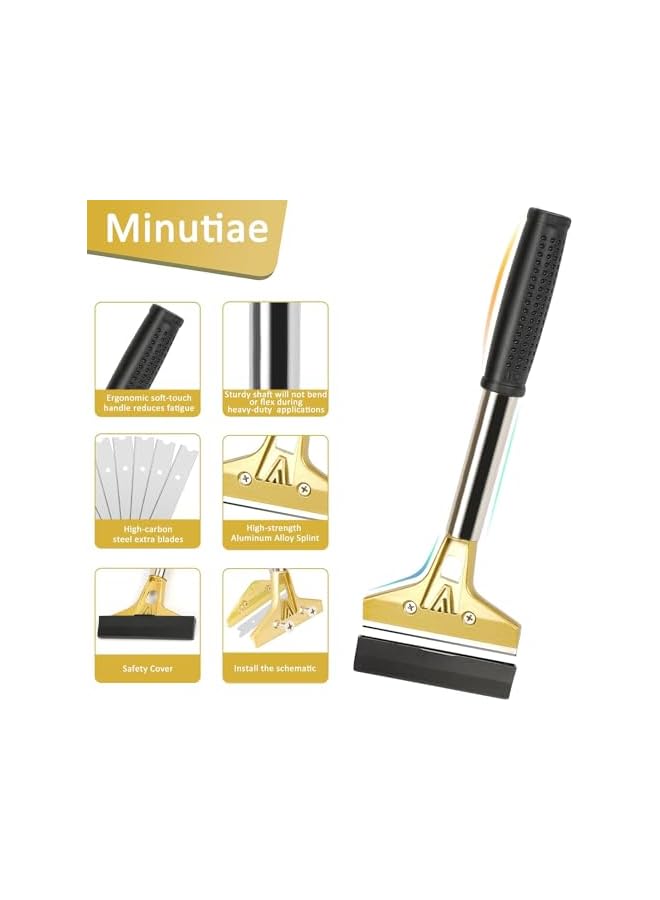 PROMASS promass Blade Scraper, Tile Scraper Tool, 4 In Metal Floor Scraper, with 10PCS Extra Metal Blades, Long Handle Paint Scraper, for Cleaning Stove Top, Windows, Glass, Tiles, Wall, Labels  - Image 3