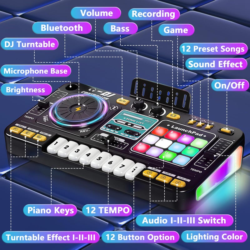OZMI Kids DJ Music Mixer Table Board Set Toy with Microphone, Lights â€“ Interactive Musical Toys for Ages 3-12 | 100+ Sounds, Piano Keys, Disco Mode, Rechargeable for Kids Boys & Girls - Image 5