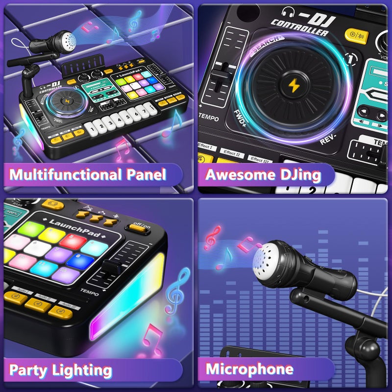 OZMI Kids DJ Music Mixer Table Board Set Toy with Microphone, Lights â€“ Interactive Musical Toys for Ages 3-12 | 100+ Sounds, Piano Keys, Disco Mode, Rechargeable for Kids Boys & Girls - Image 3