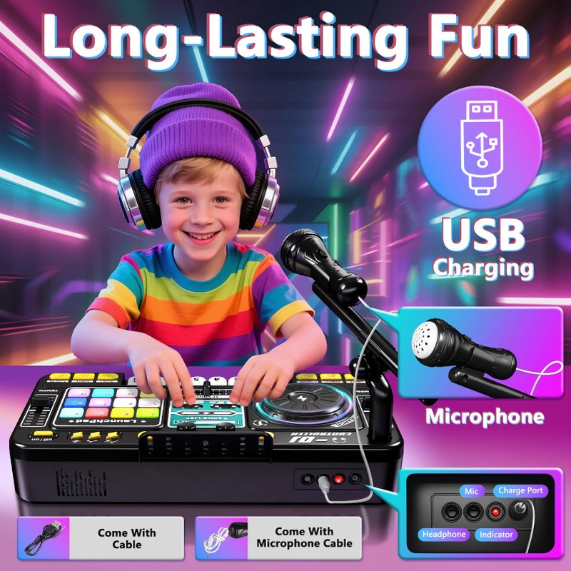 OZMI Kids DJ Music Mixer Table Board Set Toy with Microphone, Lights â€“ Interactive Musical Toys for Ages 3-12 | 100+ Sounds, Piano Keys, Disco Mode, Rechargeable for Kids Boys & Girls - Image 2