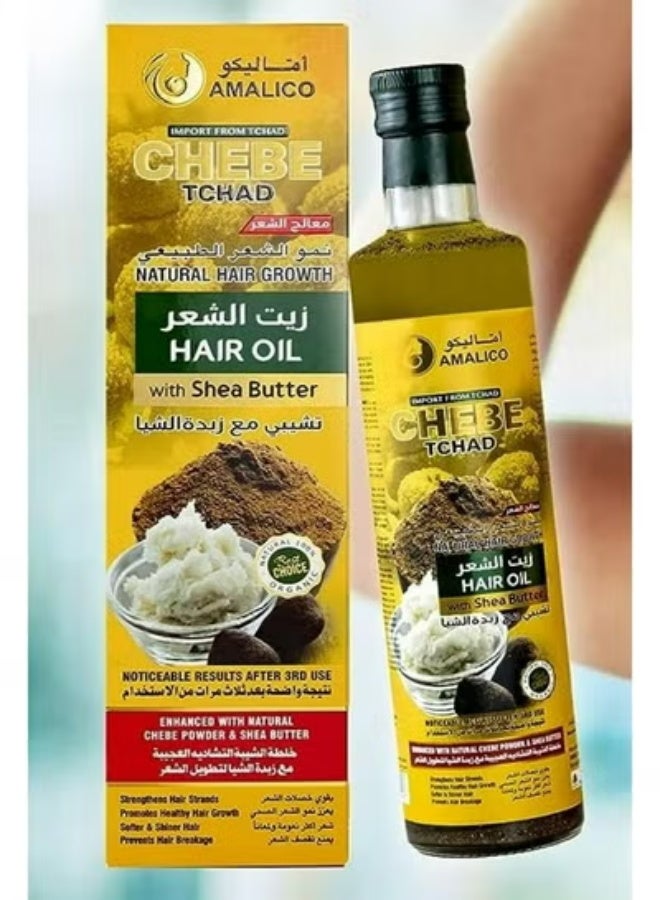 AMALICO Chebe Oil For Hair Growth With SHEA BUTTER Ready-to-Use Authentic African Chebe Powder For Hair Growth, Shea Butter, Palm Oil, Almond Oil, Olive Oil, Ostrich Oil 250 ML