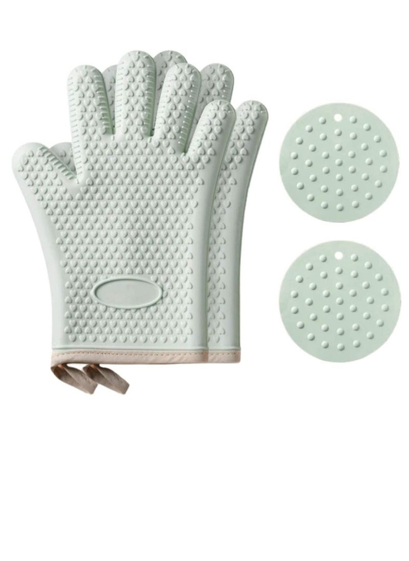 Bukela - Oven Mitts, Professional Heat Resistant Gloves Non-Slip Hand Protective Cooking Gloves Silicone and Cotton Double-Layer Heat Resistant Glove Silicone Gloves Oven Gloves BBQ Gloves - Image 1