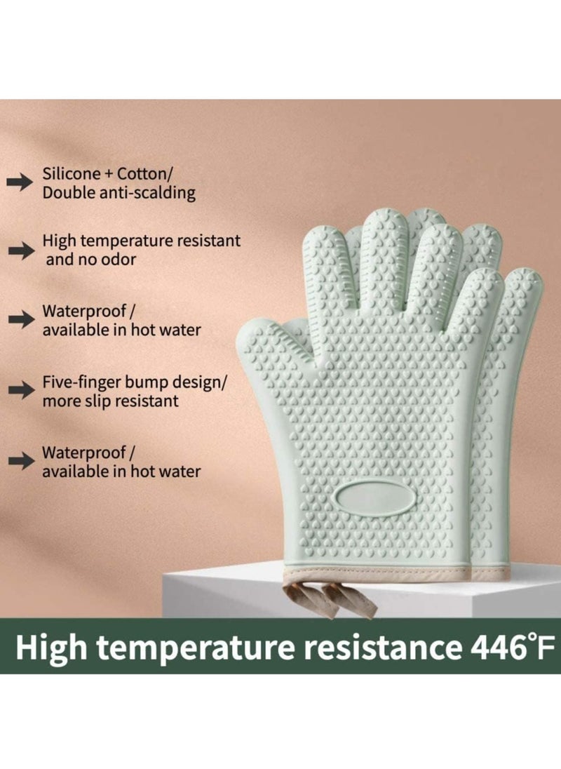 Bukela - Oven Mitts, Professional Heat Resistant Gloves Non-Slip Hand Protective Cooking Gloves Silicone and Cotton Double-Layer Heat Resistant Glove Silicone Gloves Oven Gloves BBQ Gloves - Image 1