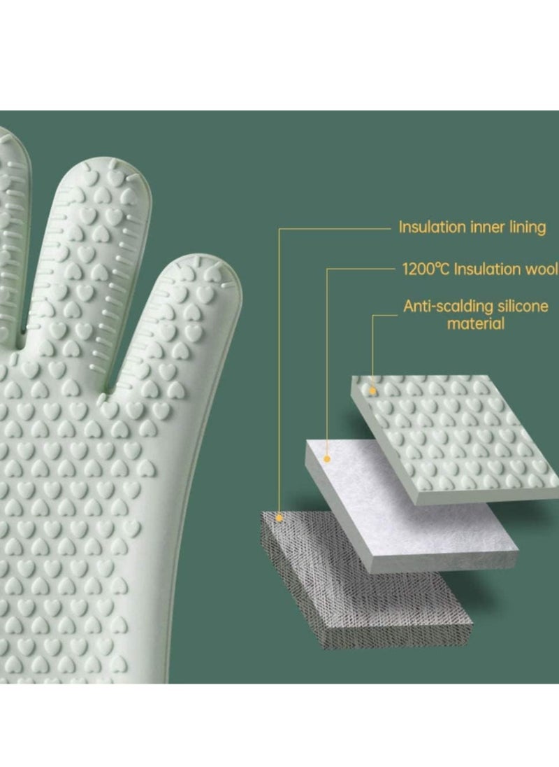 Bukela - Oven Mitts, Professional Heat Resistant Gloves Non-Slip Hand Protective Cooking Gloves Silicone and Cotton Double-Layer Heat Resistant Glove Silicone Gloves Oven Gloves BBQ Gloves - Image 1
