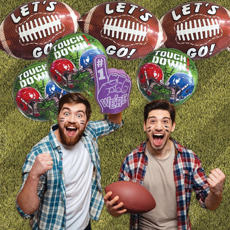 BASHOUT Football Party Balloon Set | 6pcs Game Day Foil Balloons | 3 Brown, XL 26â€ Football Shape Balloons plus 3 Green, Round 17â€ Touchdown | Big Game, Tailgate, Football Party Decorations Balloons | BASHOUT - Image 3