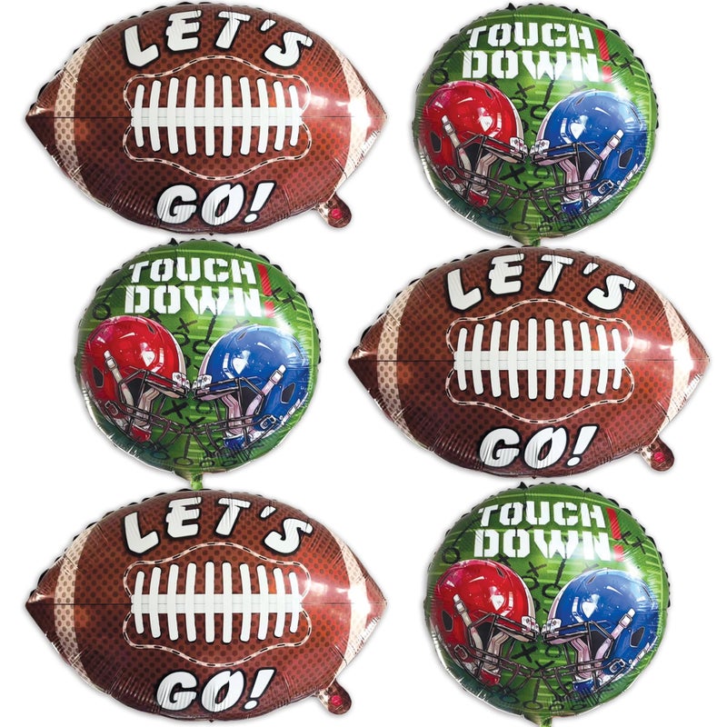 BASHOUT Football Party Balloon Set | 6pcs Game Day Foil Balloons | 3 Brown, XL 26â€ Football Shape Balloons plus 3 Green, Round 17â€ Touchdown | Big Game, Tailgate, Football Party Decorations Balloons | BASHOUT - Image 1