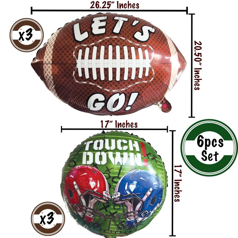 BASHOUT Football Party Balloon Set | 6pcs Game Day Foil Balloons | 3 Brown, XL 26â€ Football Shape Balloons plus 3 Green, Round 17â€ Touchdown | Big Game, Tailgate, Football Party Decorations Balloons | BASHOUT - Image 2