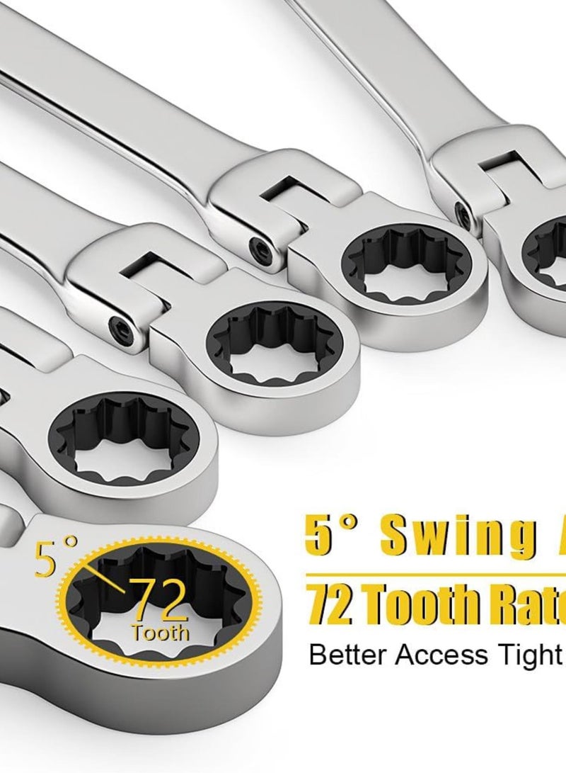 GGOOT Flex Head Ratchet Wrench Set,Metric,Chrome Vanadium Steel Combination Spanner Wrench Kits Hardware Hand Tool,13pcs(6,18) - Image 2