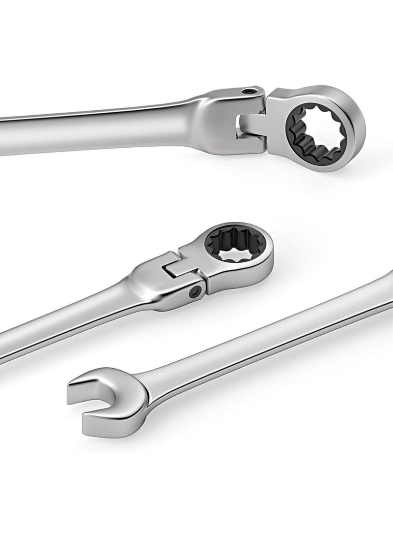 GGOOT Flex Head Ratchet Wrench Set,Metric,Chrome Vanadium Steel Combination Spanner Wrench Kits Hardware Hand Tool,13pcs(6,18) - Image 5
