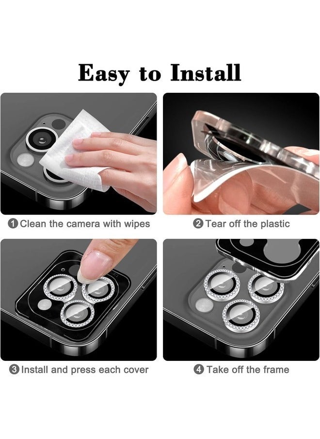 "Gold Diamond Camera Lens Protector for iPhone 16 Pro/16 Pro Max – Bling Tempered Glass Cover with Automatic Alignment Metal Rings and Glitter Film Stickers"