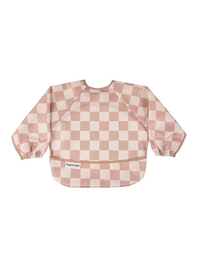 Tiny Twinkle Mess Proof Baby Bib,Waterproof Smock Baby Bib for Eating,Machine Washable Long Sleeve Bib,Baby Led Weaning,Toddler Bib,BLW Supplies(Checkers Brown, Small 6-24 Months) - Image 3