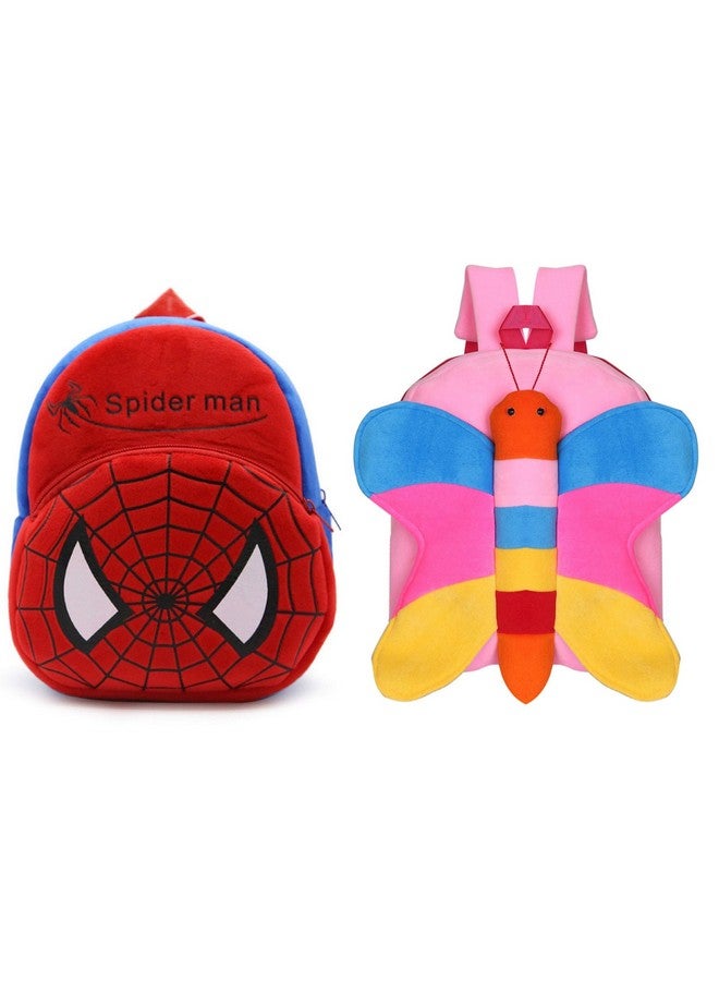 blue tree Kid's Soft Velvet Cartoon School Plush Combo Backpack,Mini Bag,Travel Bag for Baby Boy/Girl (Spiderman & Butterfly) - Image 1