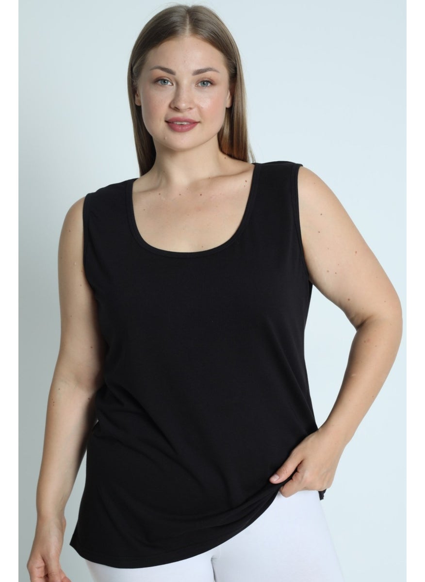 Arma Yıldız - Black Plus Size Thick Strappy Women's Undershirt Sleeveless 4 Seasons Sports And Daily Combed Cotton Lycra - Image 1