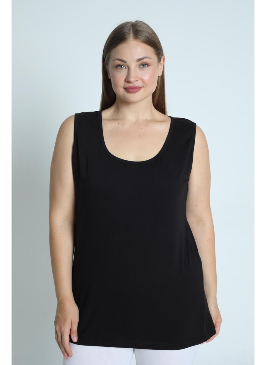 Arma Yıldız - Black Plus Size Thick Strappy Women's Undershirt Sleeveless 4 Seasons Sports And Daily Combed Cotton Lycra - Image 1