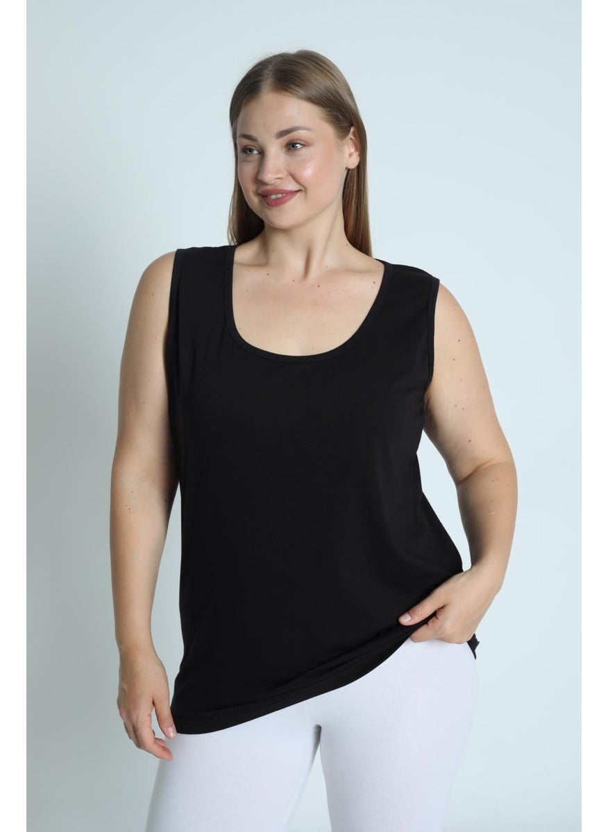 Arma Yıldız - Black Plus Size Thick Strappy Women's Undershirt Sleeveless 4 Seasons Sports And Daily Combed Cotton Lycra - Image 1