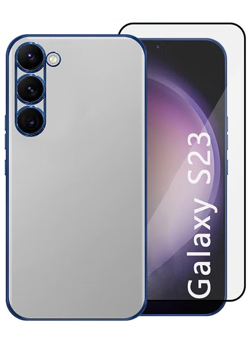 KST Design (For Samsung Galaxy S23) 2Packs, KST Classic Design Premium Transparent Case and Raised Protective Edges with Shockproof Screen Protector - Blue  - Image 1