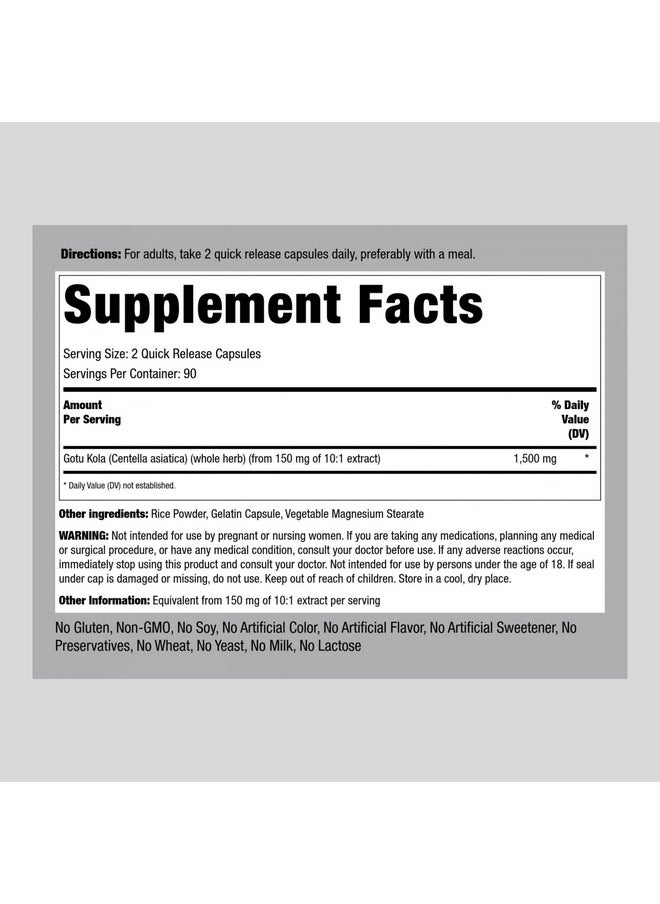 Piping Rock Gotu Kola 1500Mg  180 Capsules  Concentrated Herbal Extract  Nongmo Gluten Free Supplement  - Image 3