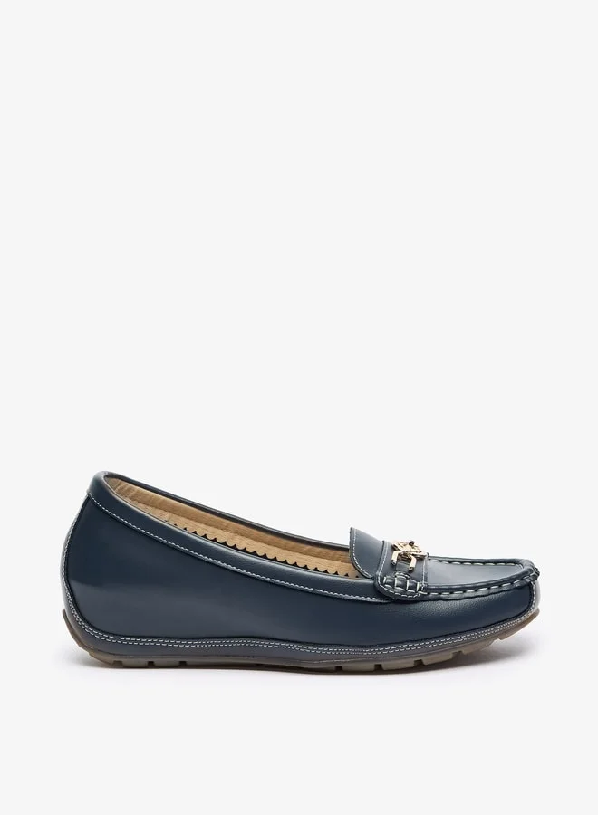 لو كونفورت Women Metal Accent Loafers with Wedge Heels