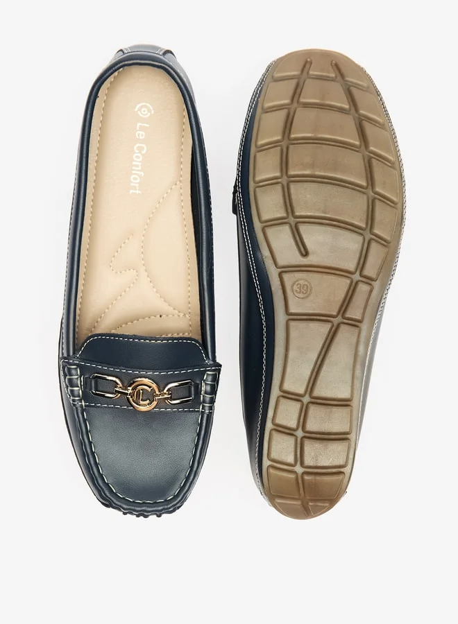 لو كونفورت Women Metal Accent Loafers with Wedge Heels