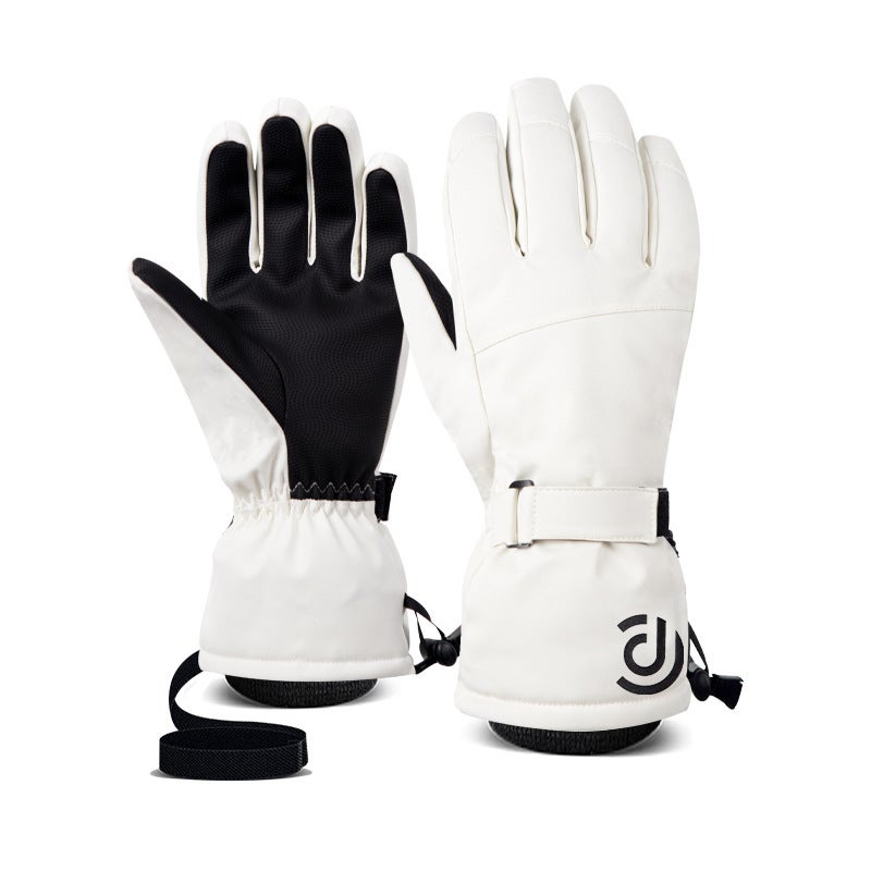 Unisex White Winter Ski Gloves Touchscreen Thermal Cycling White 