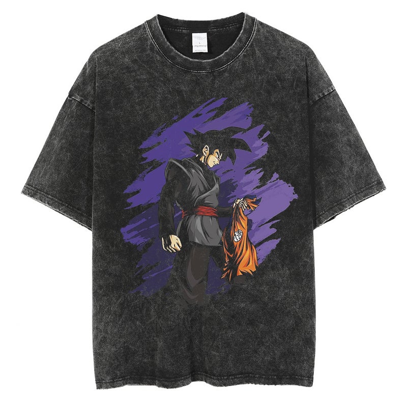 Washed Vintage T-Shirt Street Hip Hop Anime Dragon Ball Cartoon Printed Graphic Casual Cotton Summer Short Sleeve Street Tide - Image 1