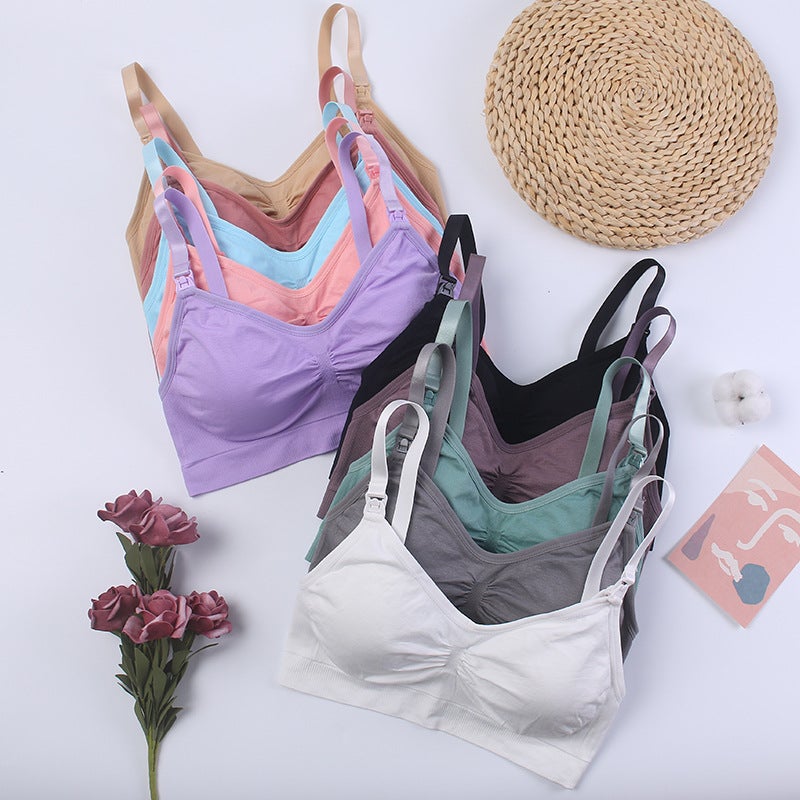 Nursing Bra Open Buckle Without Steel Ring Double Layer Seamless Postpartum Nursing Bra Underwear With Detachable Breathable Breast Pad - Image 4
